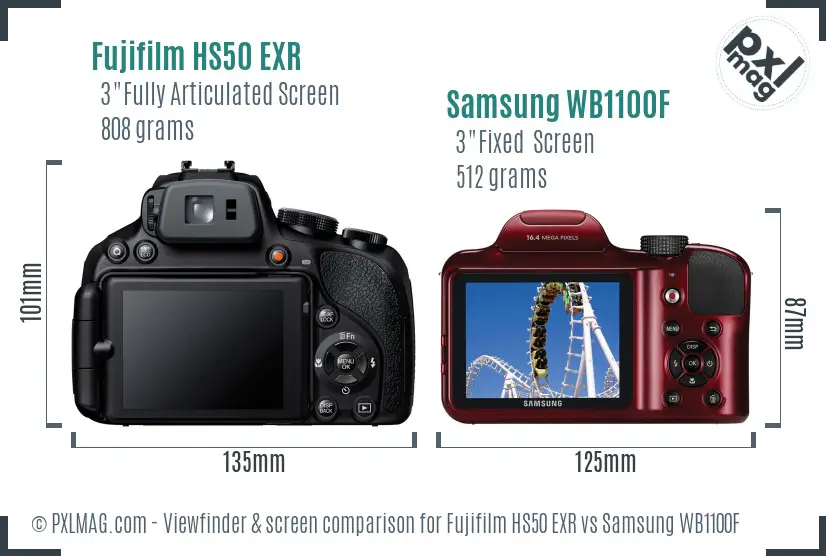 Fujifilm HS50 EXR vs Samsung WB1100F Screen and Viewfinder comparison