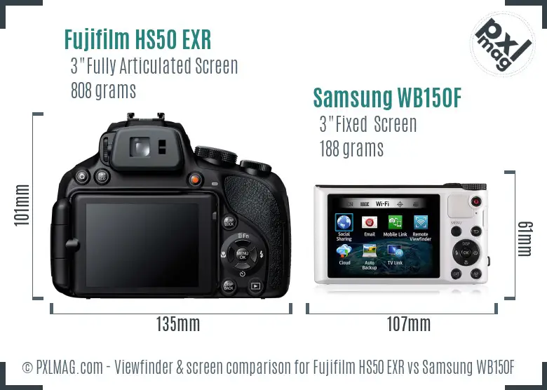 Fujifilm HS50 EXR vs Samsung WB150F Screen and Viewfinder comparison