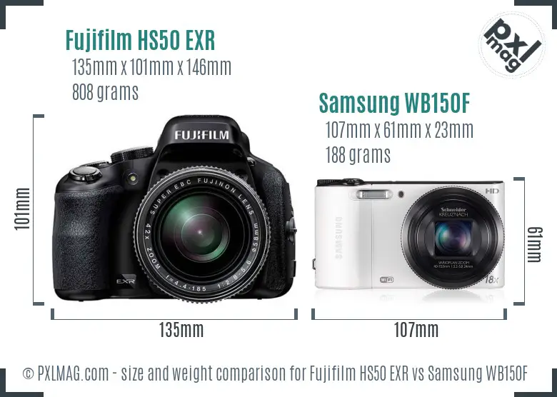 Fujifilm HS50 EXR vs Samsung WB150F size comparison