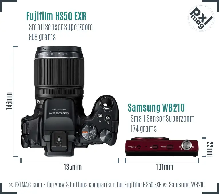 Fujifilm HS50 EXR vs Samsung WB210 top view buttons comparison