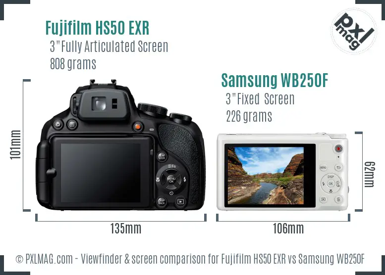 Fujifilm HS50 EXR vs Samsung WB250F Screen and Viewfinder comparison