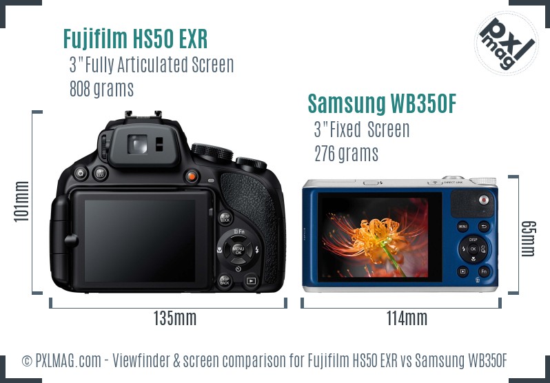Fujifilm HS50 EXR vs Samsung WB350F Screen and Viewfinder comparison
