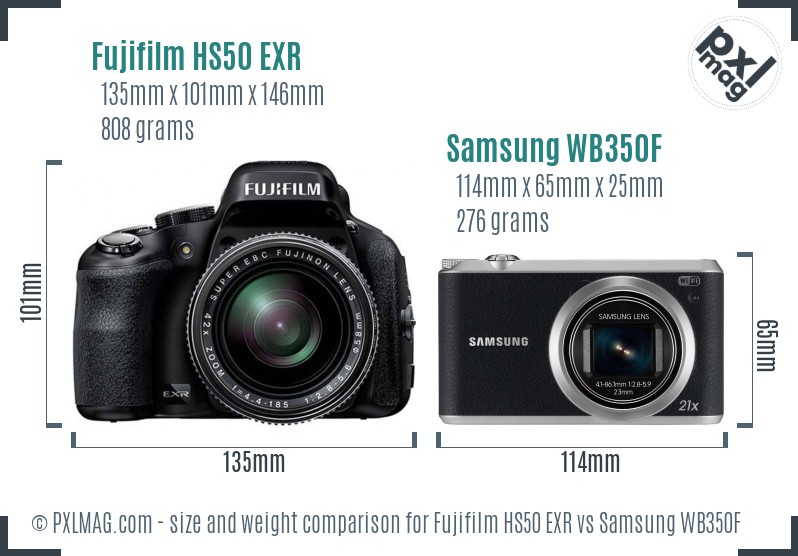 Fujifilm HS50 EXR vs Samsung WB350F size comparison