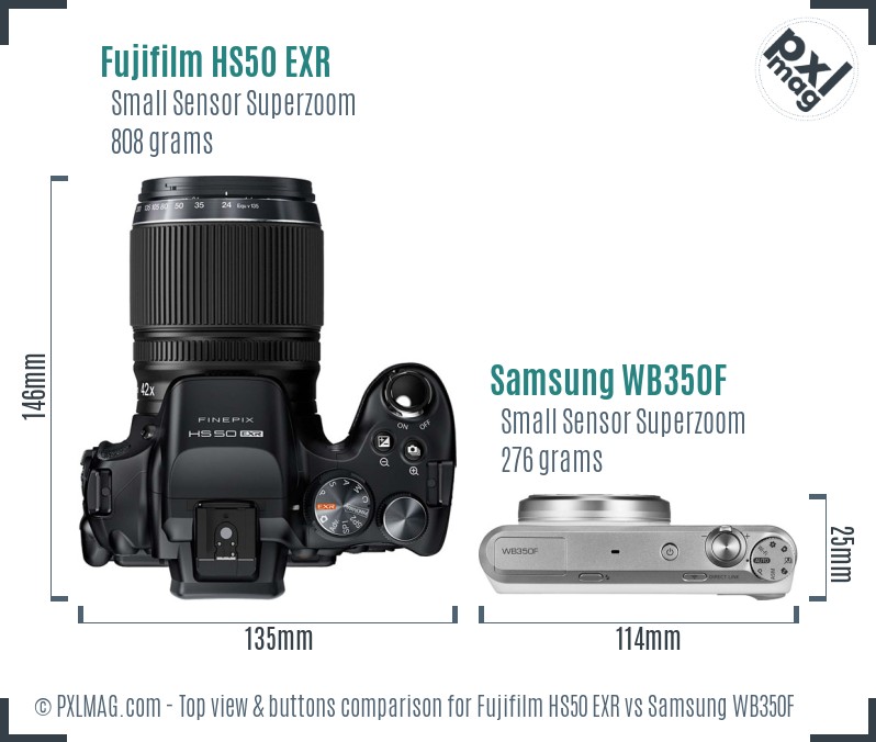 Fujifilm HS50 EXR vs Samsung WB350F top view buttons comparison