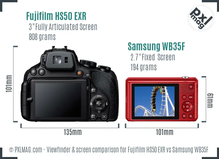 Fujifilm HS50 EXR vs Samsung WB35F Screen and Viewfinder comparison