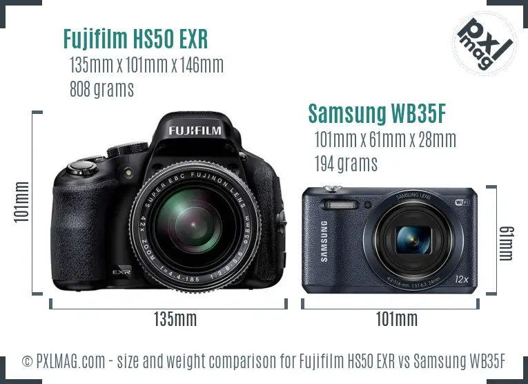Fujifilm HS50 EXR vs Samsung WB35F size comparison
