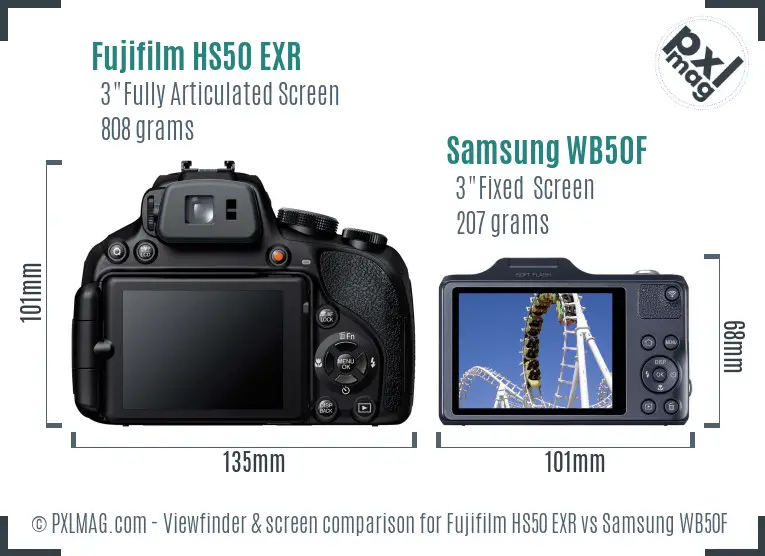 Fujifilm HS50 EXR vs Samsung WB50F Screen and Viewfinder comparison