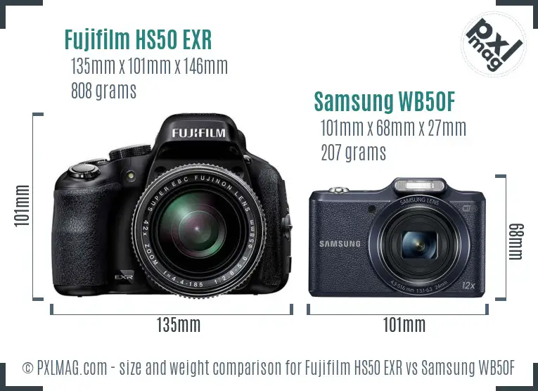 Fujifilm HS50 EXR vs Samsung WB50F size comparison