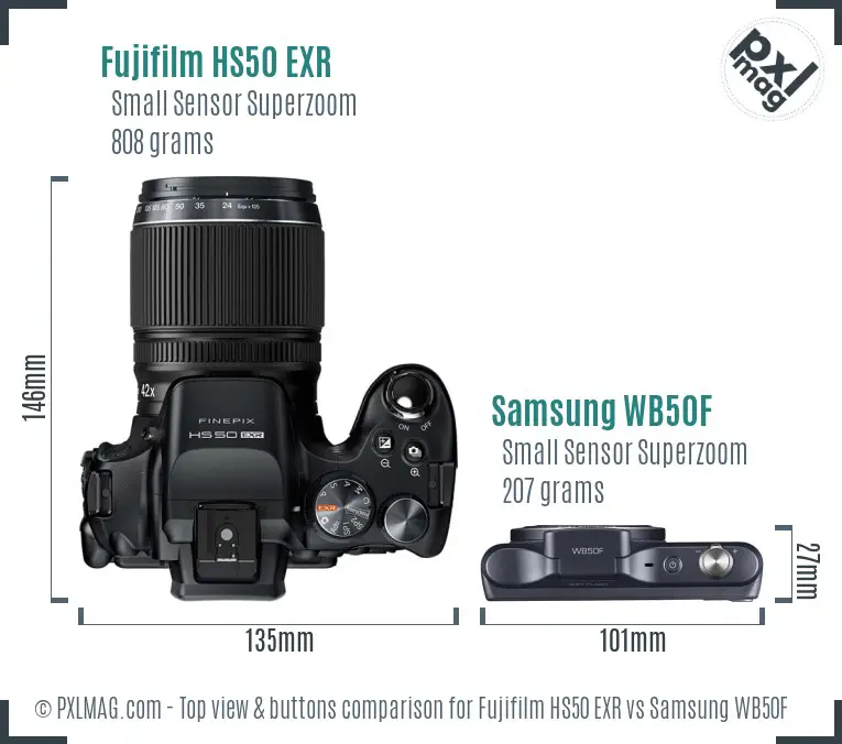 Fujifilm HS50 EXR vs Samsung WB50F top view buttons comparison
