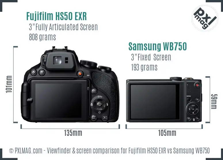 Fujifilm HS50 EXR vs Samsung WB750 Screen and Viewfinder comparison