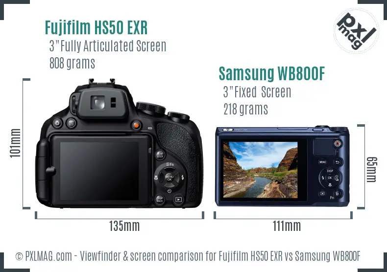 Fujifilm HS50 EXR vs Samsung WB800F Screen and Viewfinder comparison