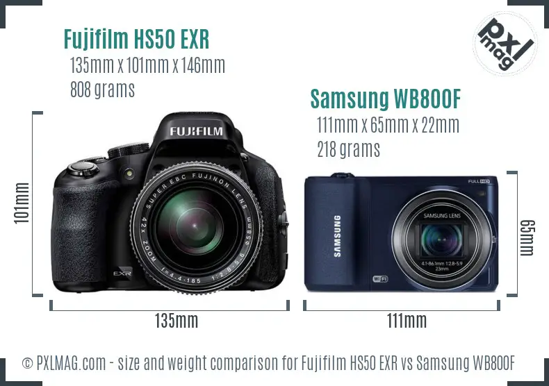 Fujifilm HS50 EXR vs Samsung WB800F size comparison