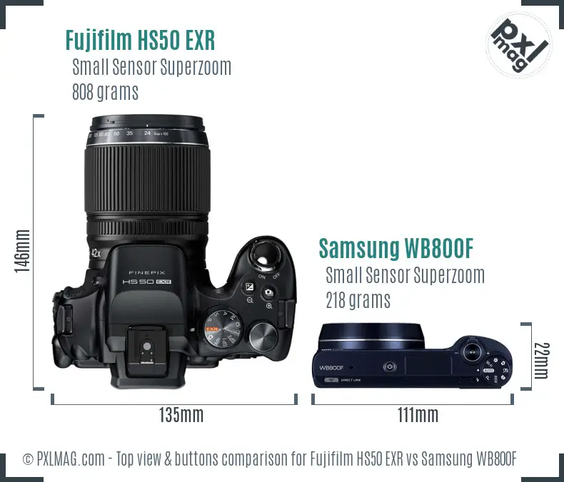 Fujifilm HS50 EXR vs Samsung WB800F top view buttons comparison