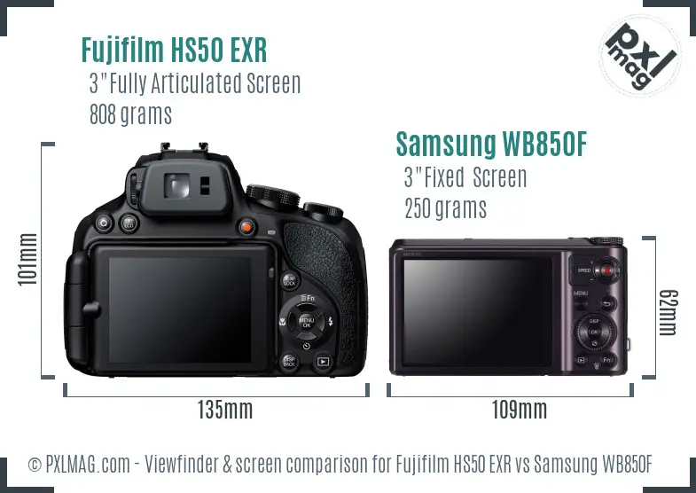 Fujifilm HS50 EXR vs Samsung WB850F Screen and Viewfinder comparison