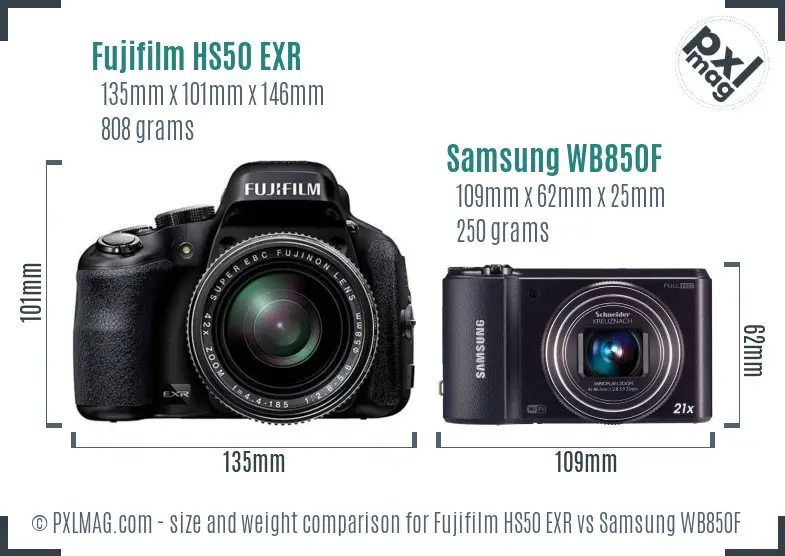 Fujifilm HS50 EXR vs Samsung WB850F size comparison