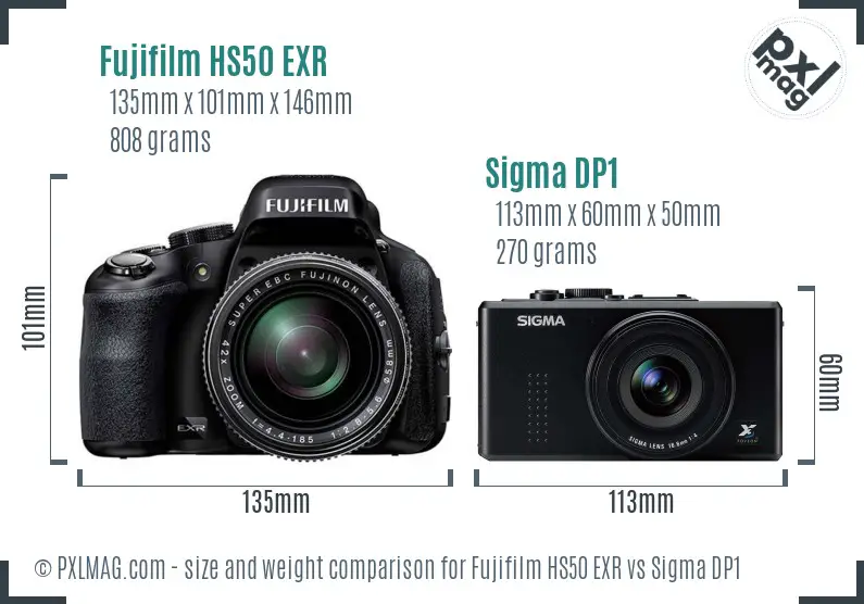 Fujifilm HS50 EXR vs Sigma DP1 size comparison Fujifilm HS50 EXR vs Sigma DP1 size comparison