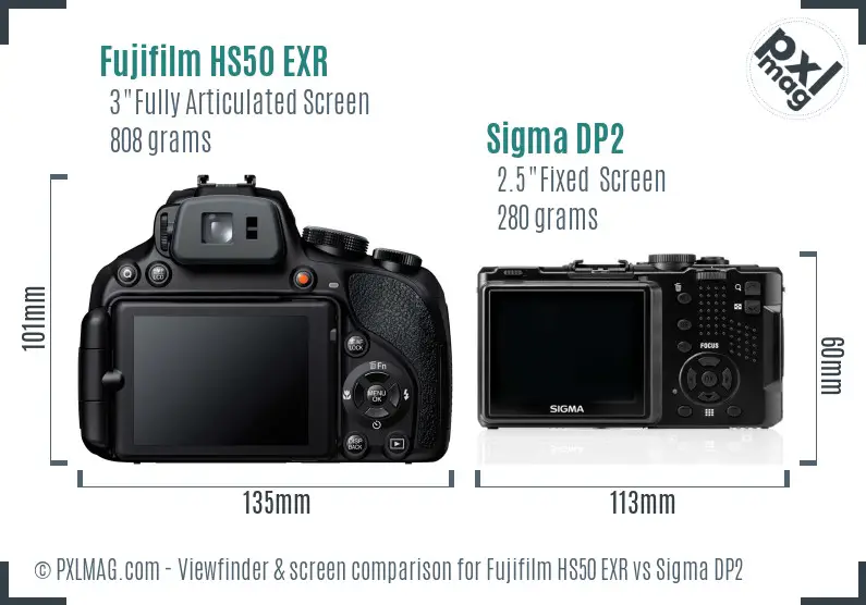 Fujifilm HS50 EXR vs Sigma DP2 Screen and Viewfinder comparison