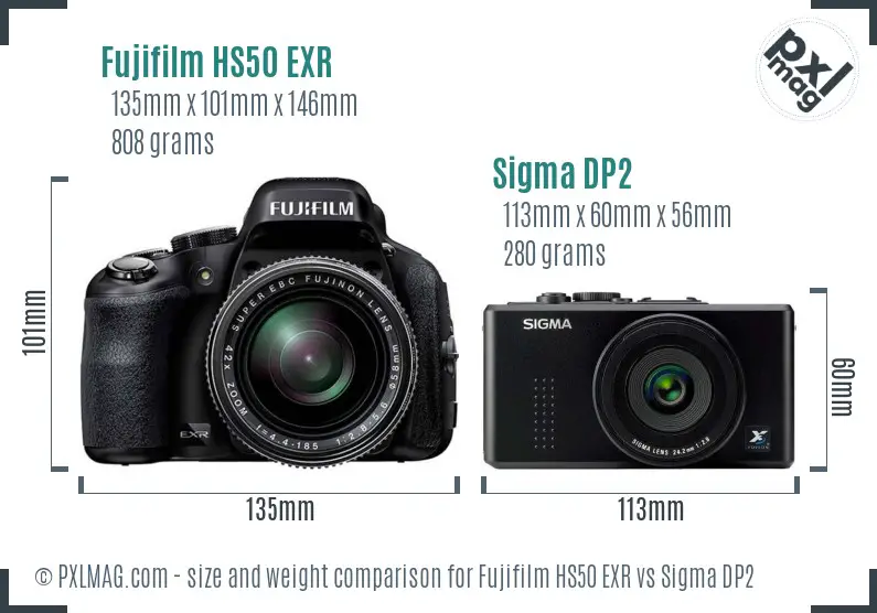 Fujifilm HS50 EXR vs Sigma DP2 size comparison