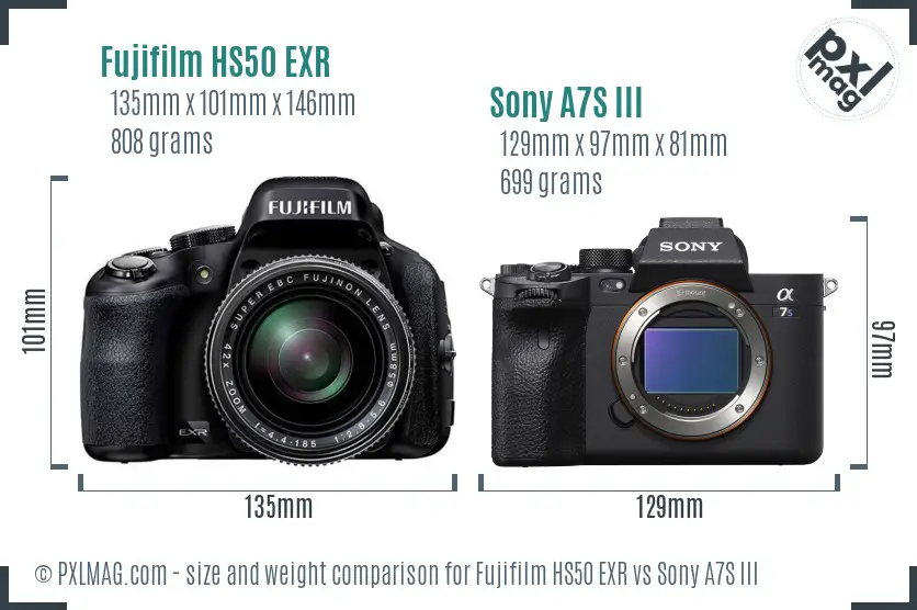 Fujifilm HS50 EXR vs Sony A7S III size comparison