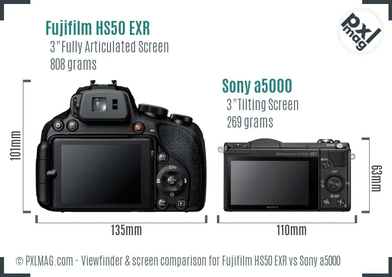 Fujifilm HS50 EXR vs Sony a5000 Screen and Viewfinder comparison