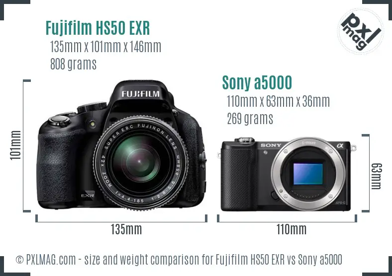 Fujifilm HS50 EXR vs Sony a5000 size comparison