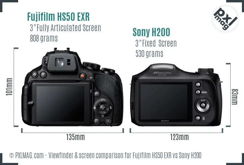 Fujifilm HS50 EXR vs Sony H200 Screen and Viewfinder comparison