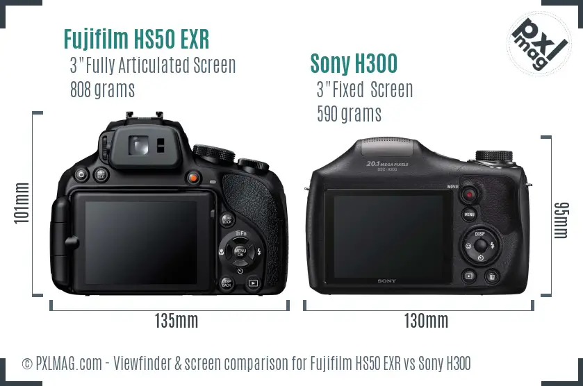 Fujifilm HS50 EXR vs Sony H300 Screen and Viewfinder comparison