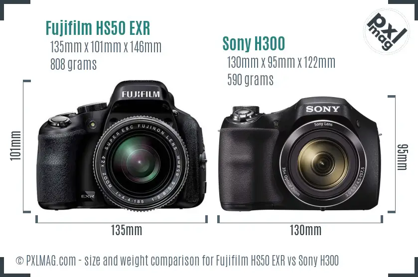 Fujifilm HS50 EXR vs Sony H300 size comparison