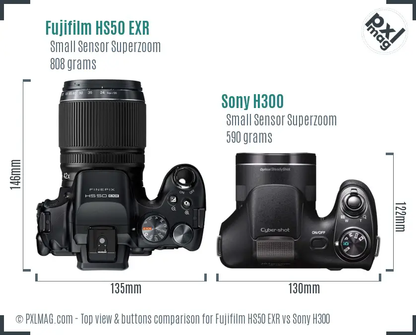 Fujifilm HS50 EXR vs Sony H300 top view buttons comparison