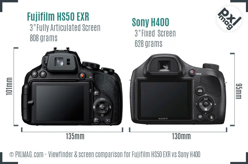 Fujifilm HS50 EXR vs Sony H400 Screen and Viewfinder comparison