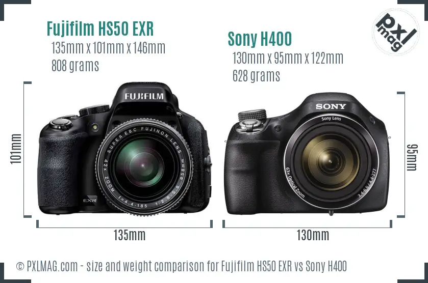 Fujifilm HS50 EXR vs Sony H400 size comparison