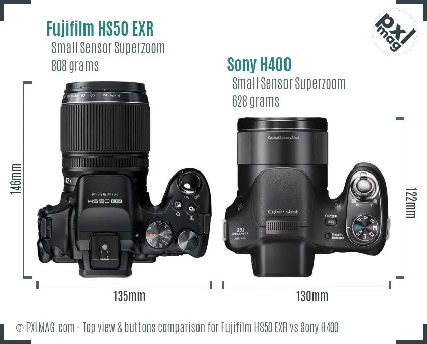 Fujifilm HS50 EXR vs Sony H400 top view buttons comparison