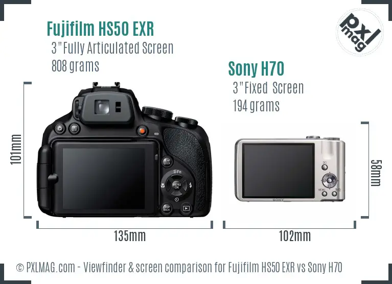Fujifilm HS50 EXR vs Sony H70 Screen and Viewfinder comparison