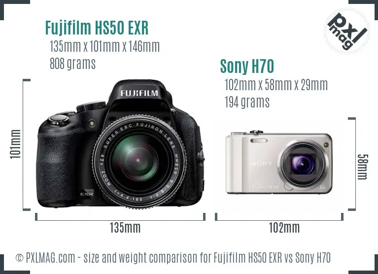 Fujifilm HS50 EXR vs Sony H70 size comparison