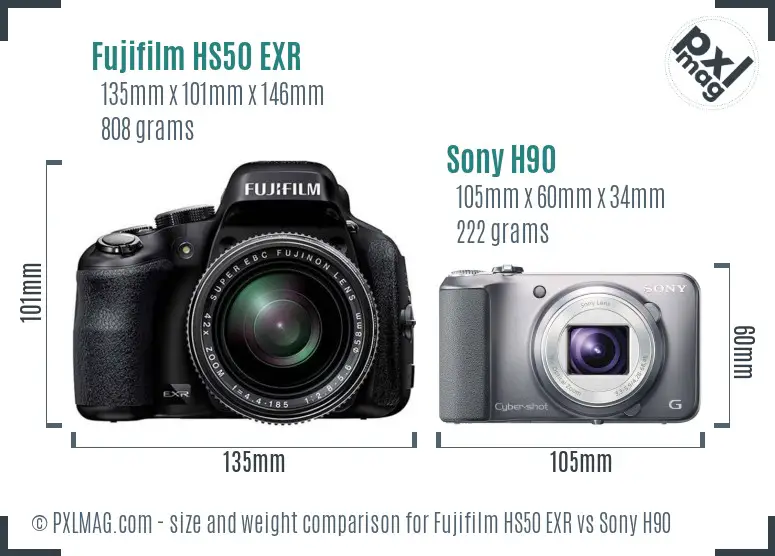 Fujifilm HS50 EXR vs Sony H90 size comparison
