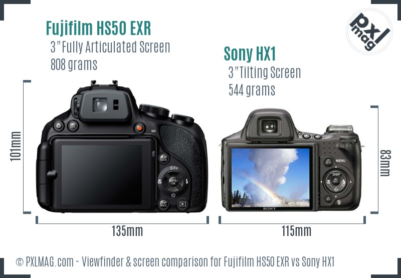 Fujifilm HS50 EXR vs Sony HX1 Screen and Viewfinder comparison