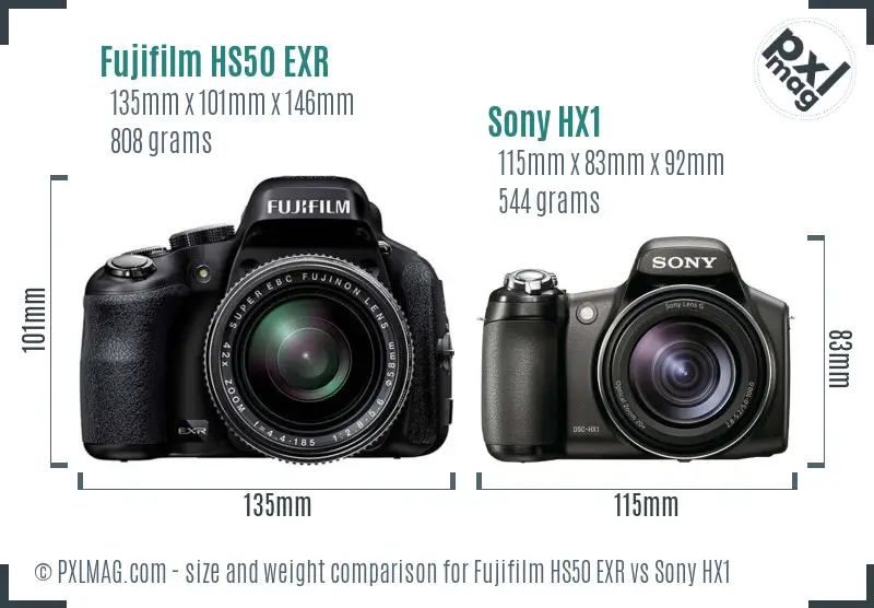 Fujifilm HS50 EXR vs Sony HX1 size comparison