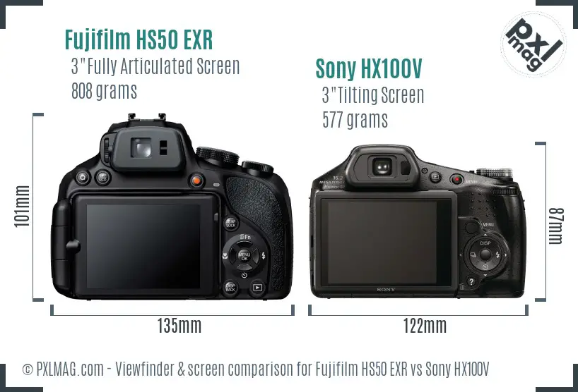 Fujifilm HS50 EXR vs Sony HX100V Screen and Viewfinder comparison