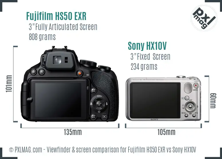 Fujifilm HS50 EXR vs Sony HX10V Screen and Viewfinder comparison