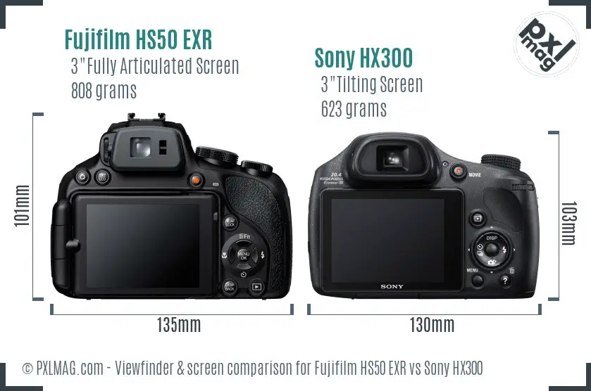 Fujifilm HS50 EXR vs Sony HX300 Screen and Viewfinder comparison