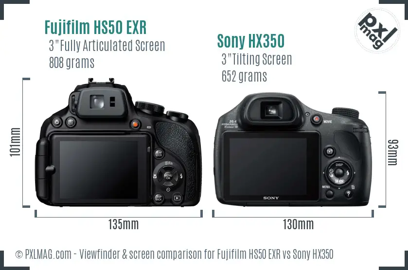 Fujifilm HS50 EXR vs Sony HX350 Screen and Viewfinder comparison
