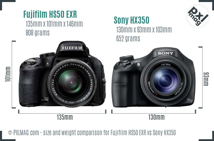 Fujifilm HS50 EXR vs Sony HX350 size comparison