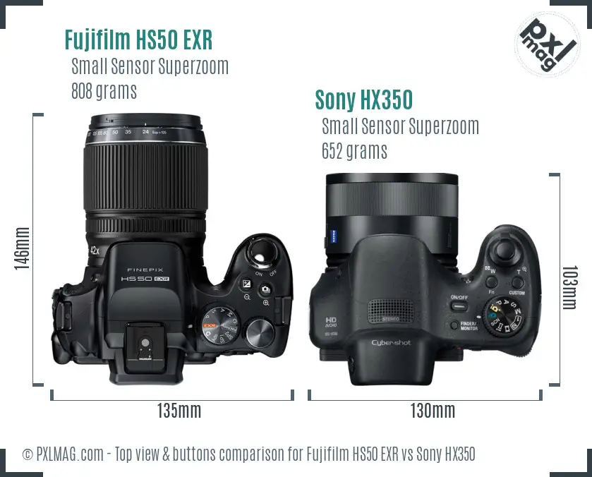 Fujifilm HS50 EXR vs Sony HX350 top view buttons comparison