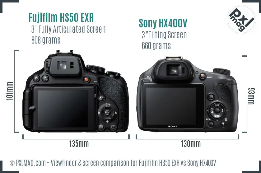 Fujifilm HS50 EXR vs Sony HX400V Screen and Viewfinder comparison