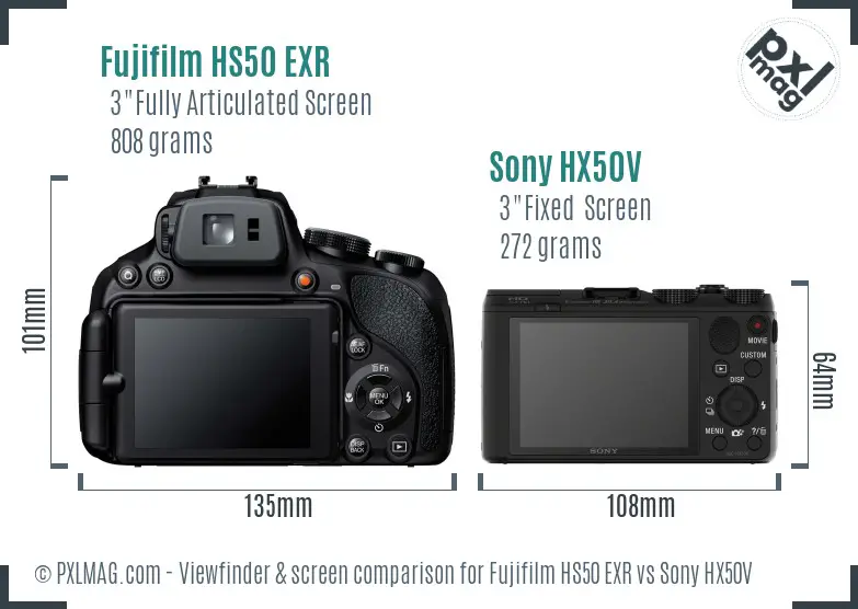 Fujifilm HS50 EXR vs Sony HX50V Screen and Viewfinder comparison