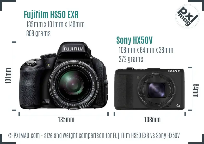 Fujifilm HS50 EXR vs Sony HX50V size comparison