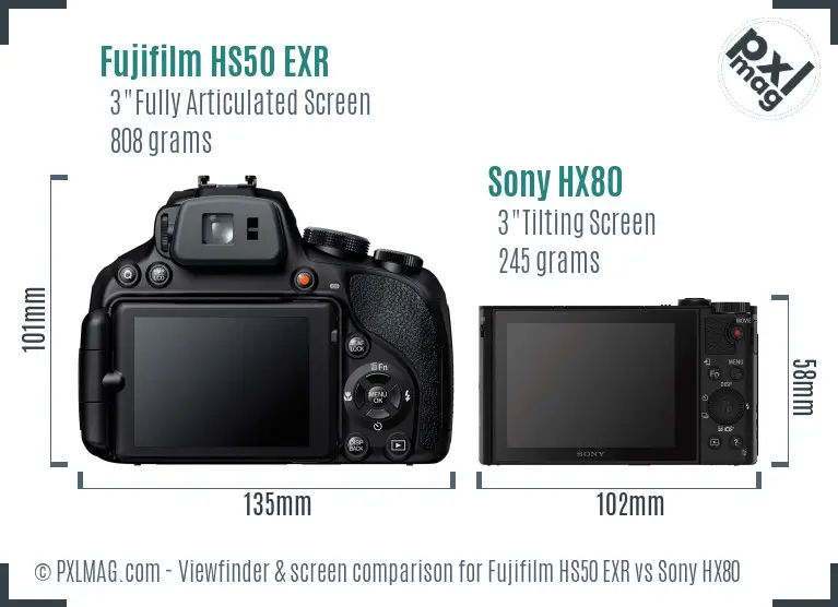 Fujifilm HS50 EXR vs Sony HX80 Screen and Viewfinder comparison