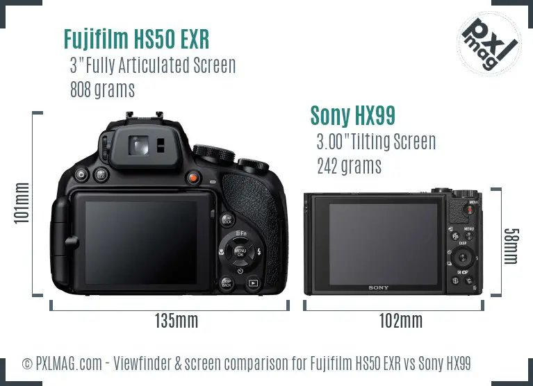 Fujifilm HS50 EXR vs Sony HX99 Screen and Viewfinder comparison