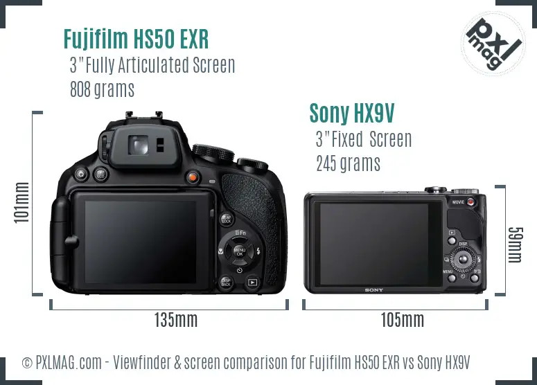 Fujifilm HS50 EXR vs Sony HX9V Screen and Viewfinder comparison