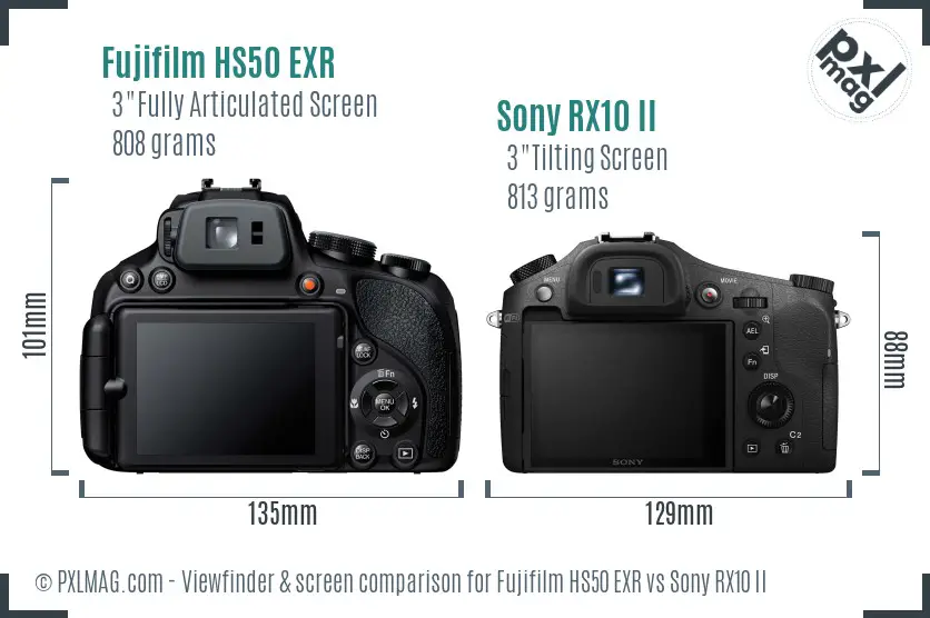 Fujifilm HS50 EXR vs Sony RX10 II Screen and Viewfinder comparison